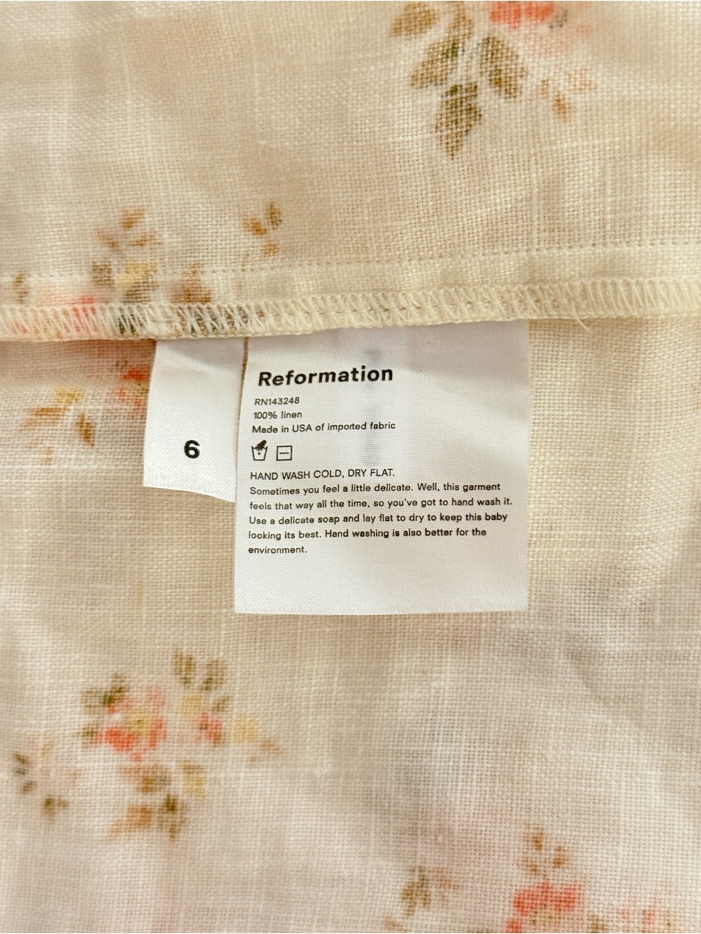 Reformation Gina Cream Floral Square-Neck Puff Sleeve Linen Mini Dress BWT - Picture 9 of 16